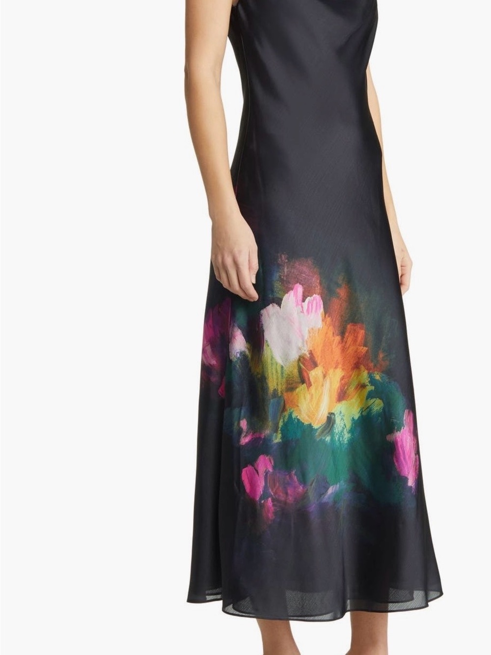 Ted Baker NWT Black Midi Dress w Multicolor Floral sz 4 ( 8-10 US)